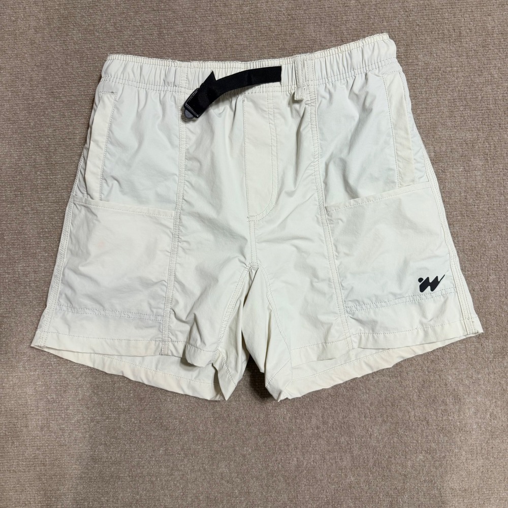 Without Walls Mens Nylon Hiking Shorts Cream Off White Belted Cargo Pockets Sz M